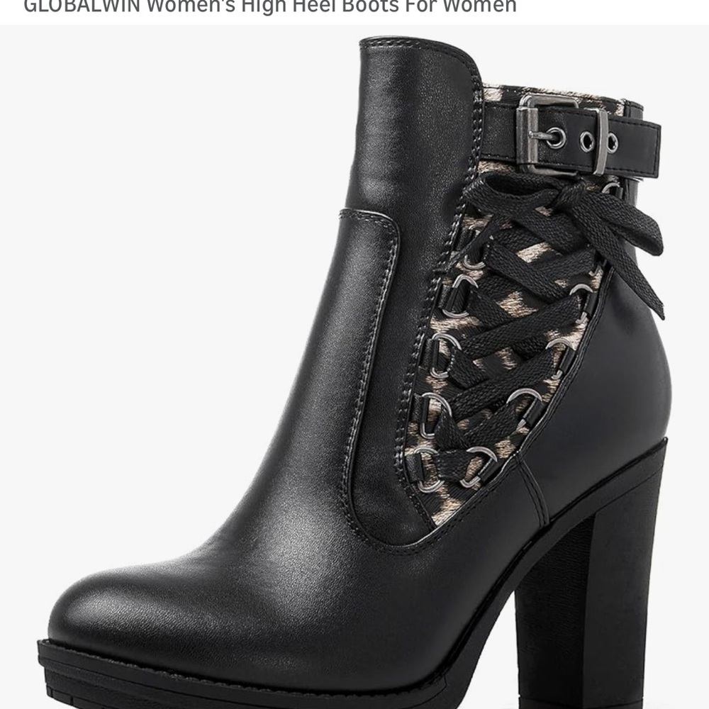 Global Win Women's Black and Tan Heeled Boots